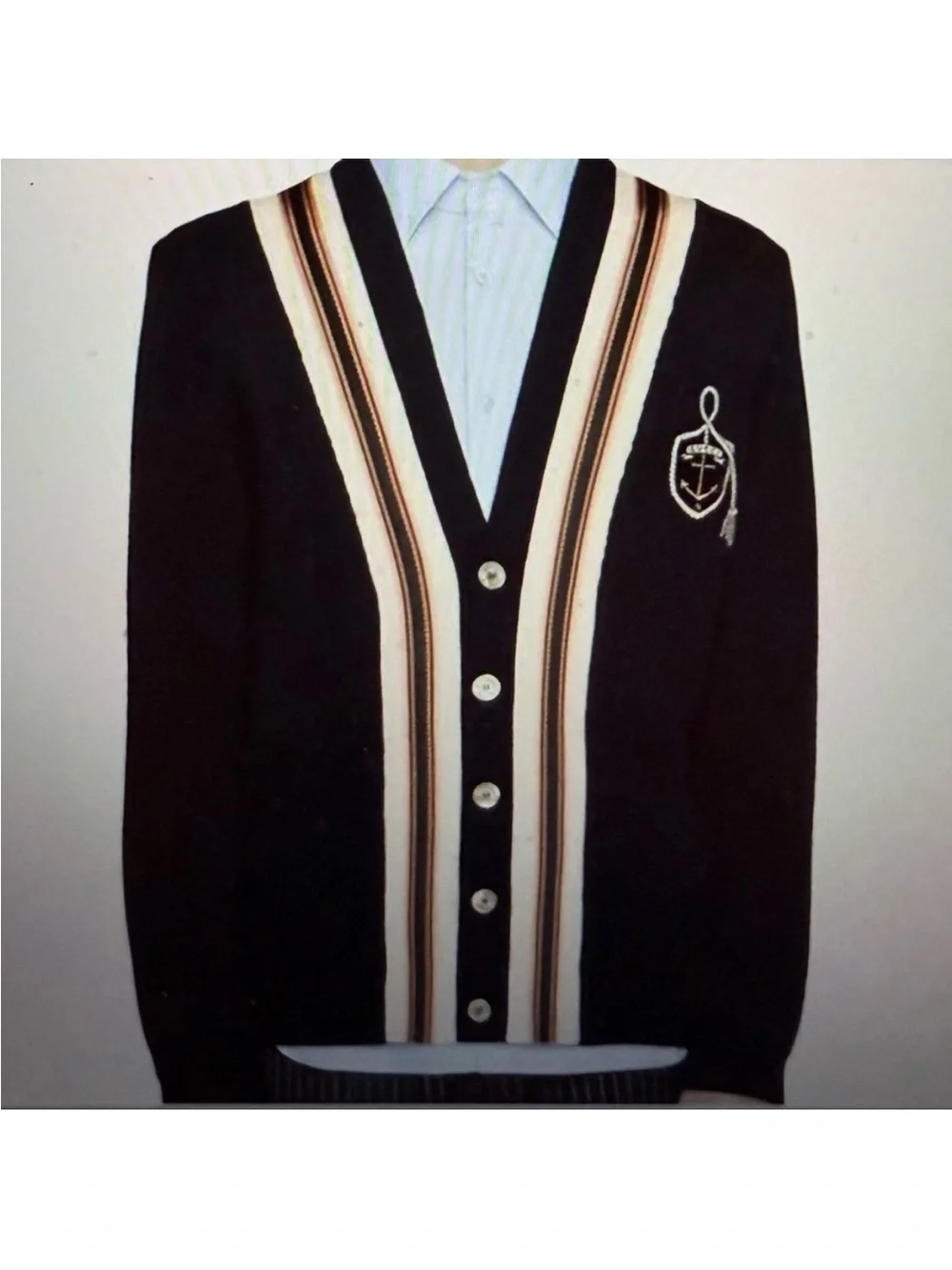 Gucci Black Cardigan with Cream and Brown Striped Placket